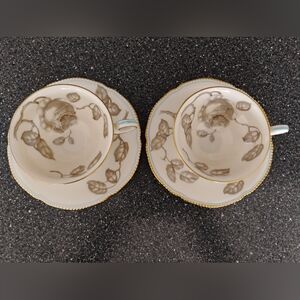 Vintage Charming Rose Teacup and Saucer Set with Gold Trim.